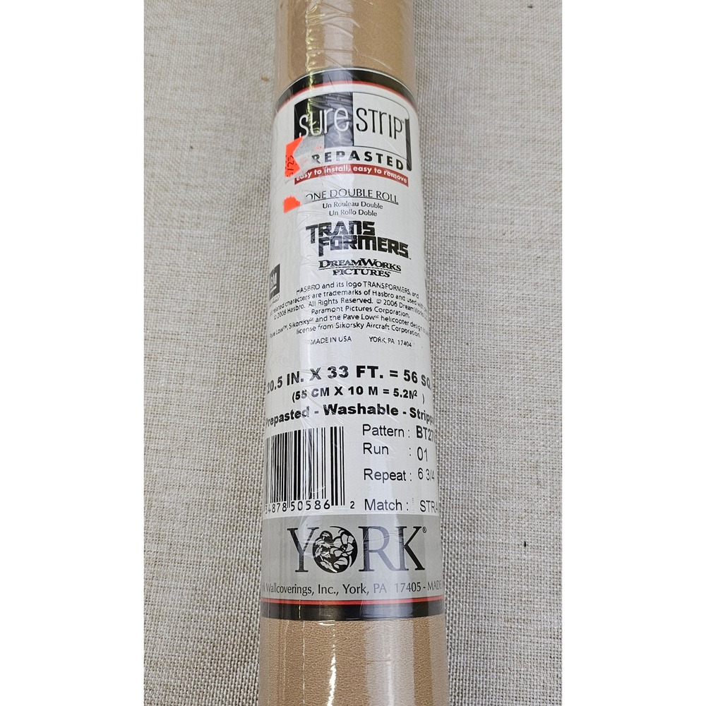 York Sure Strip Transformers Pre Pasted Washable Wallpaper Double Roll‎ BT2761